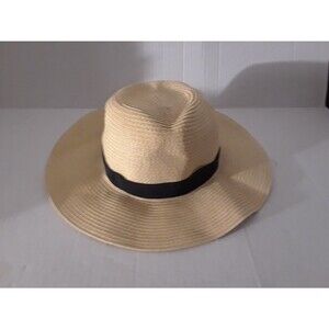 J Crew Hat Size S/M Small Medium Natural Beige Black Band Floppy Sun Hat